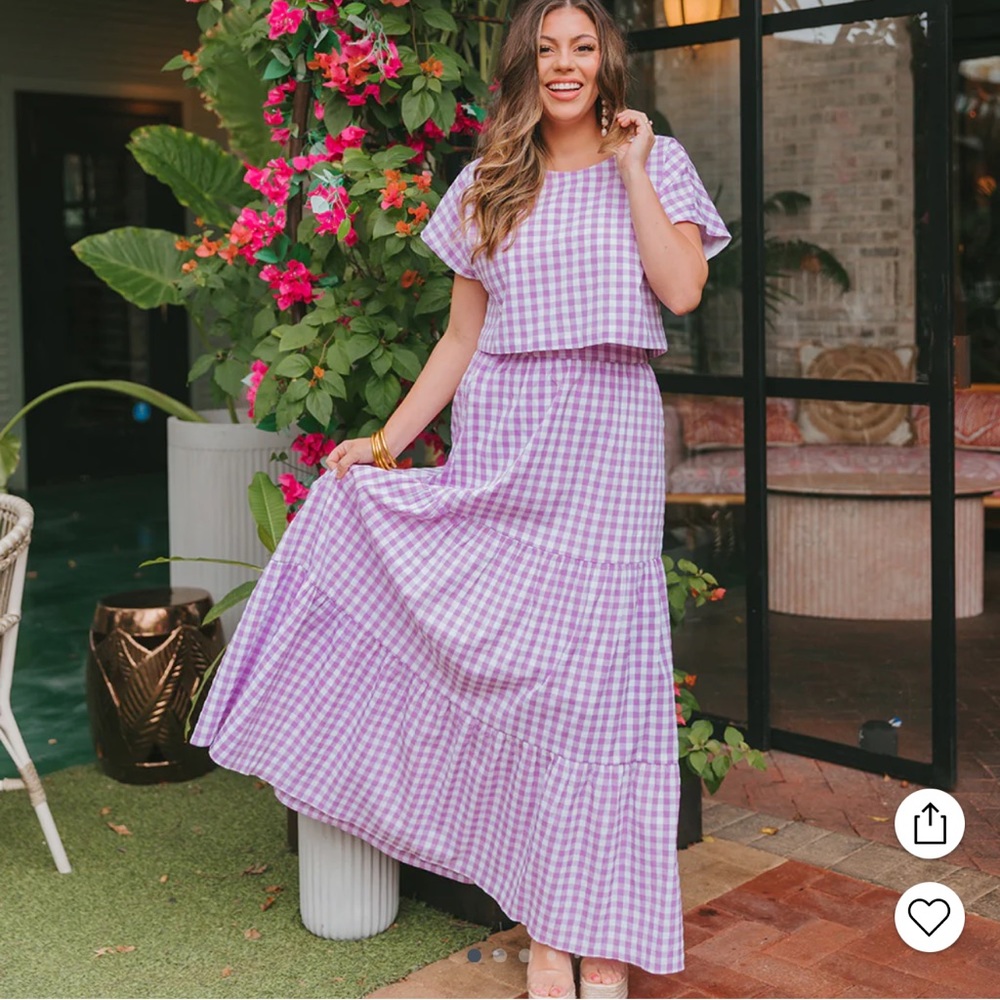 Purple checker pattern maxi skirt set BuddyLove West Purple Checker Set